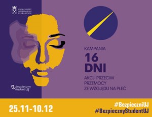 Plakat 16 dni przeciw przemocy ze względu na płeć.